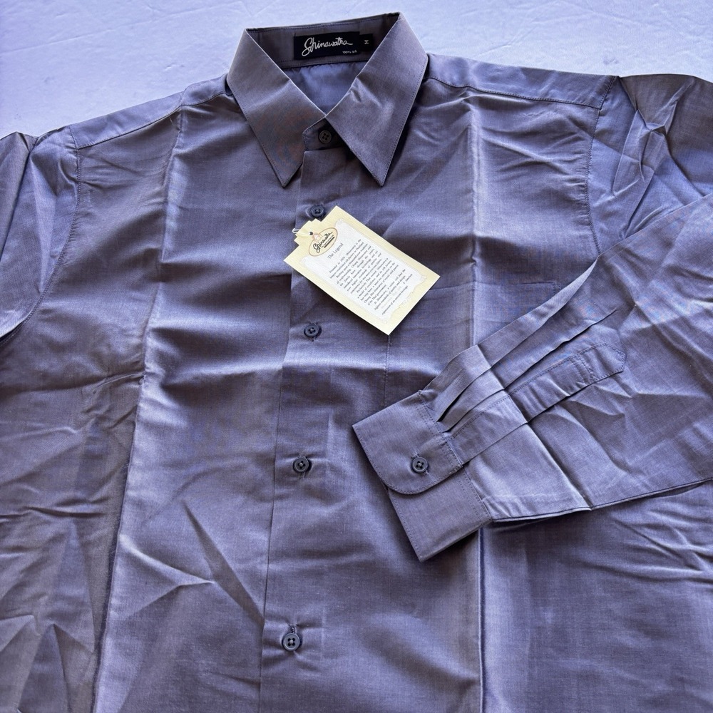 Shinawatra 100% Thai Silk Dress Shirt Mens Medium‎ NWT Blue Long Sleeve Formal